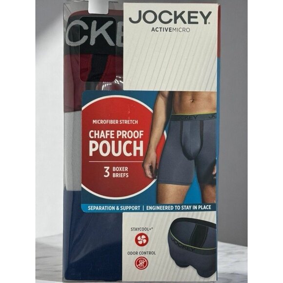 Jockey ActiveMicro Chafe Proof Pouch Boxer Briefs 3-Pack Microfiber NEW Large - Picture 9 of 9